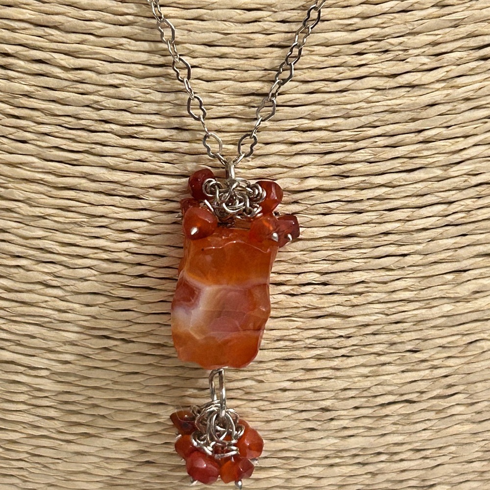 Carnelian Glamour Necklace, Handcrafted Sterling Silver Necklace